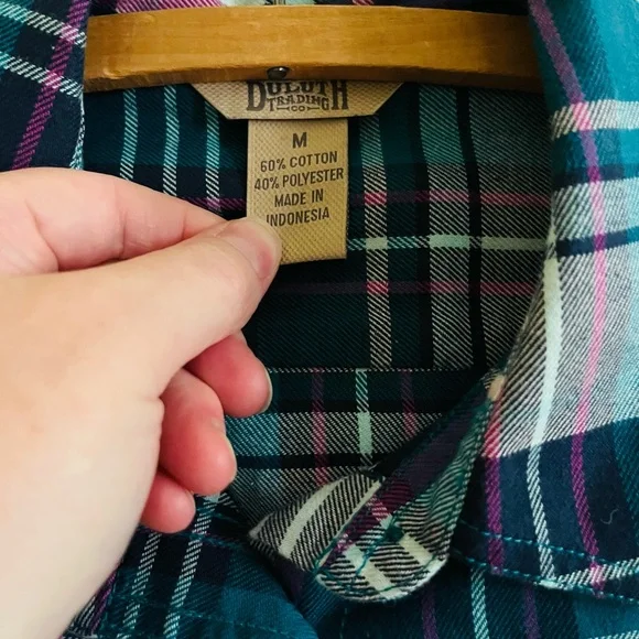 Duluth Trading Co Plaid Button Down Flannel - Blue, Purple, White - Picture 2 of 5